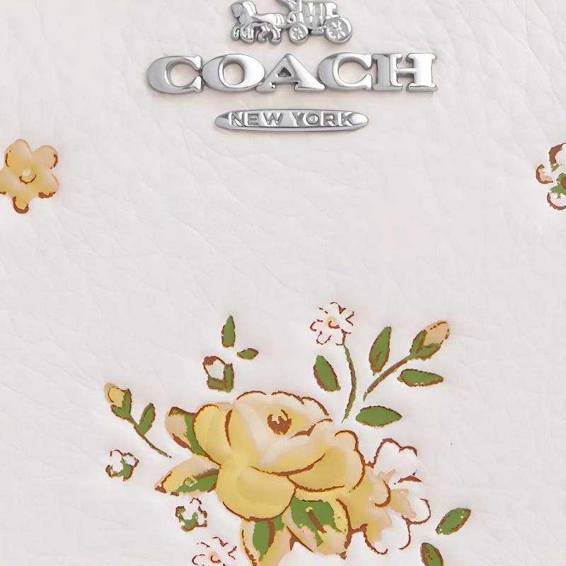 Coach Eckiger Reißverschluss 16 Blumenmuster Kieselsteinleder Clutch Kleine Damen-Clutch Silber Kreide CAQ58-SVCAH