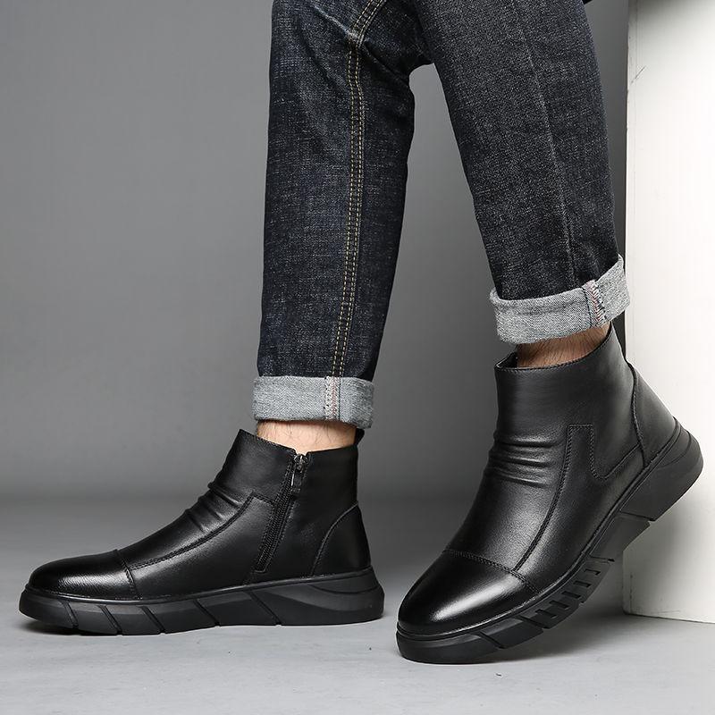 Leather Martin boots Winter men's leather shoes High-top boots Versatile British leather boots Leather velvet thermal cotton shoes men