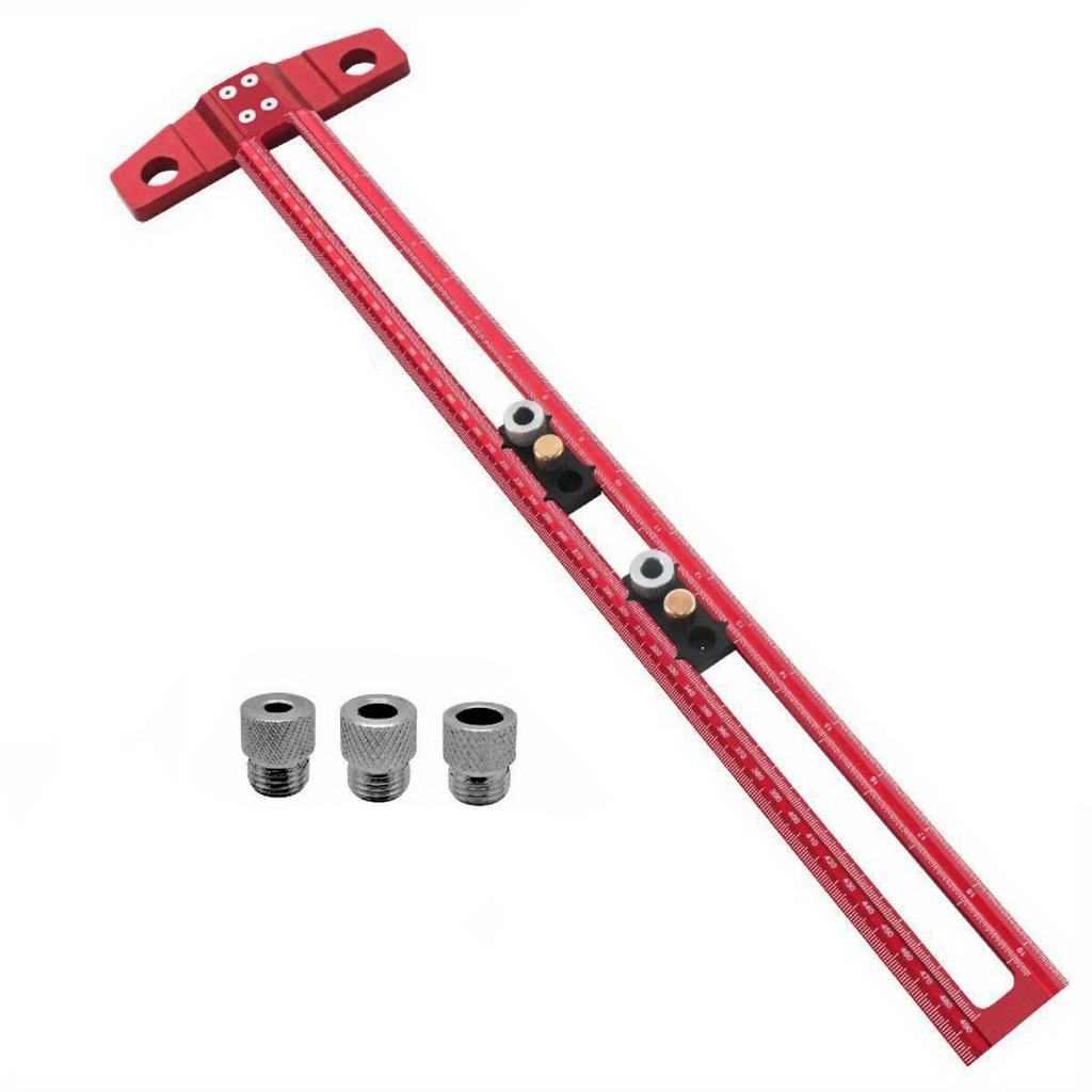 2 In 1 Woodworking Scriber Multifunctional Drilling Positioning Ruler Aluminum Alloy T Shape Marking Tool Metric