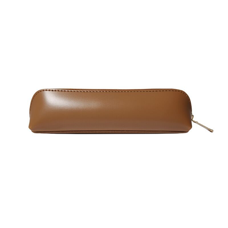 Solid Color Imitation Leather Pu Middle School Student Stationery Bag, Black Literary High School Student Large-capacity Pencil Steamed Bread Pencil