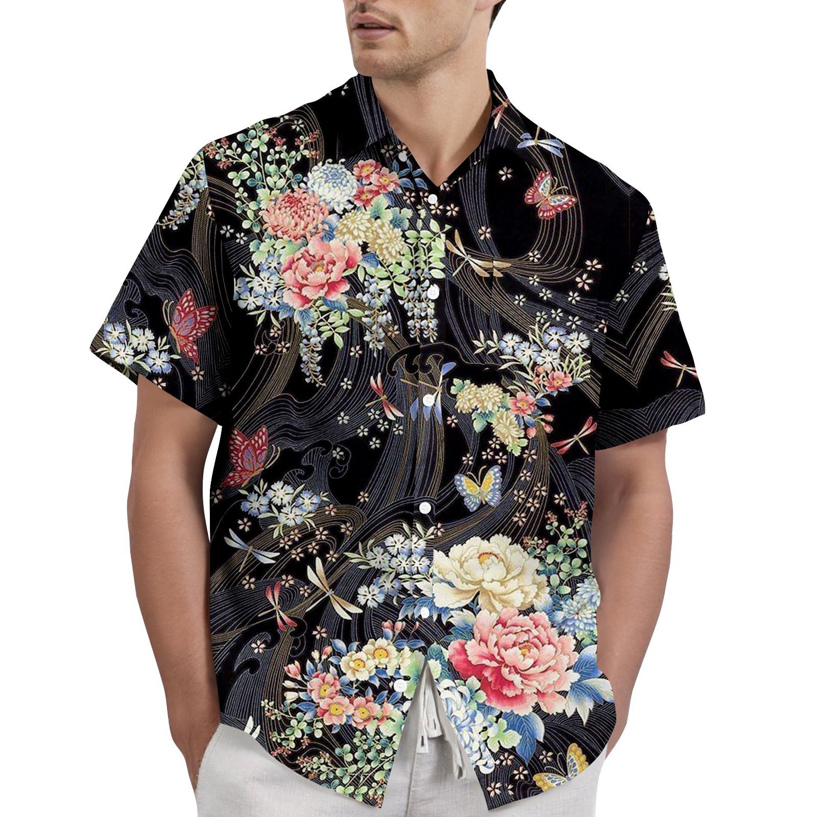 

Ретро-богемный принт - мужская повседневная рубашка с коротким рукавом XXL чёрный