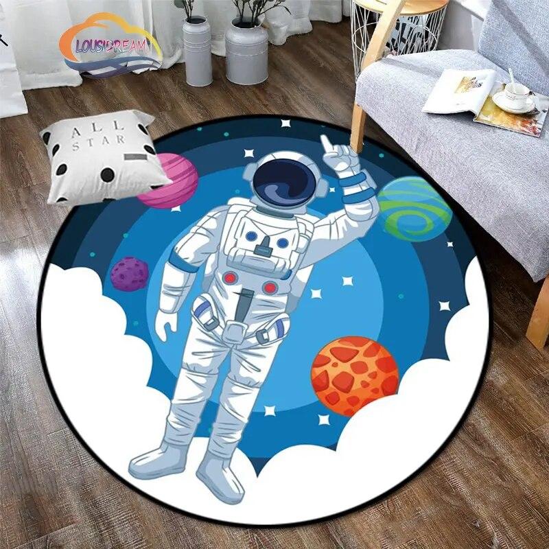 Space Universe Vector Ufo and Many Planets In Galaxy Round Bedroom Floor Mat Cosmos  solar system pattern Decoration Carpets