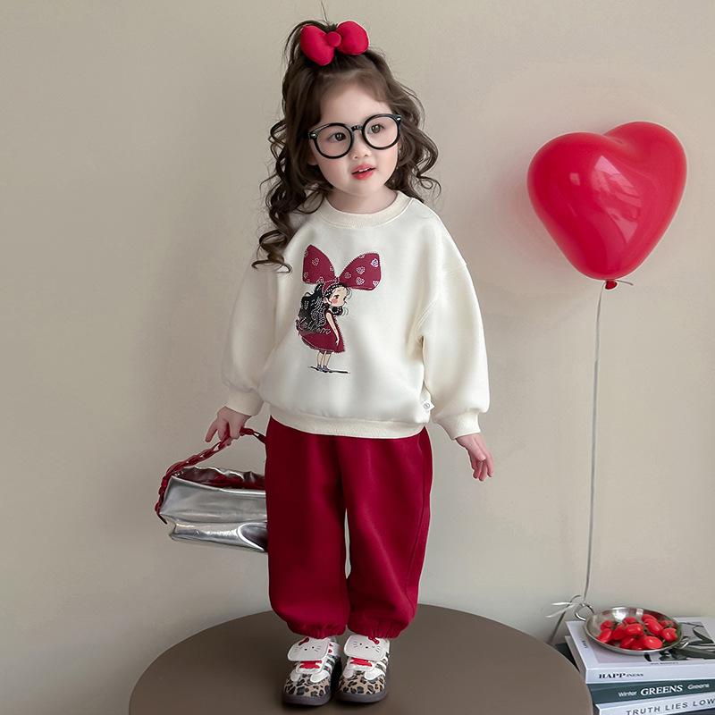 Girls' 2026 Spring-Autumn Korean Cartoon Print Fashion Set