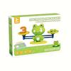 Frog balance math toy - green plastic, interactive weight stacking and counting game, suitable for young people
