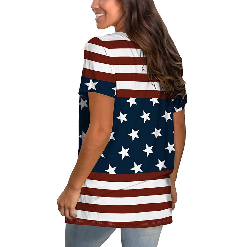 Independence Day Women's Casual V-Neck Loose Short Sleeve T-Shirt Blouse  Tops