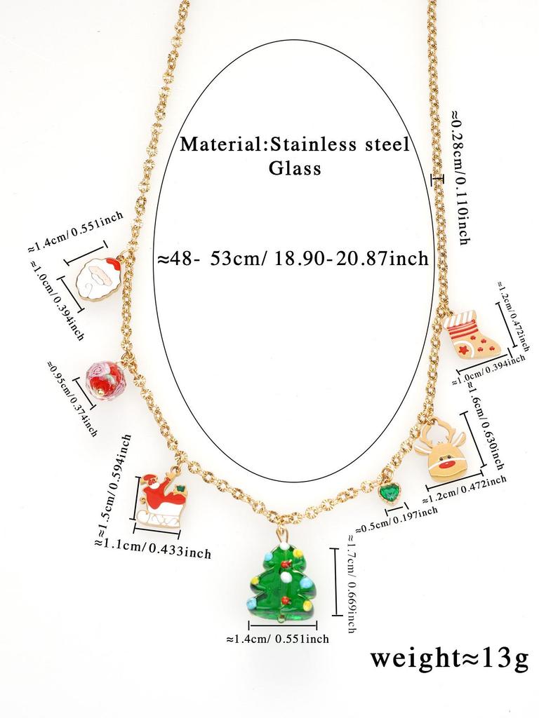 2025 Santa Claus & Christmas Tree Rice Bead Choker - European/American Fashion Stainless Steel