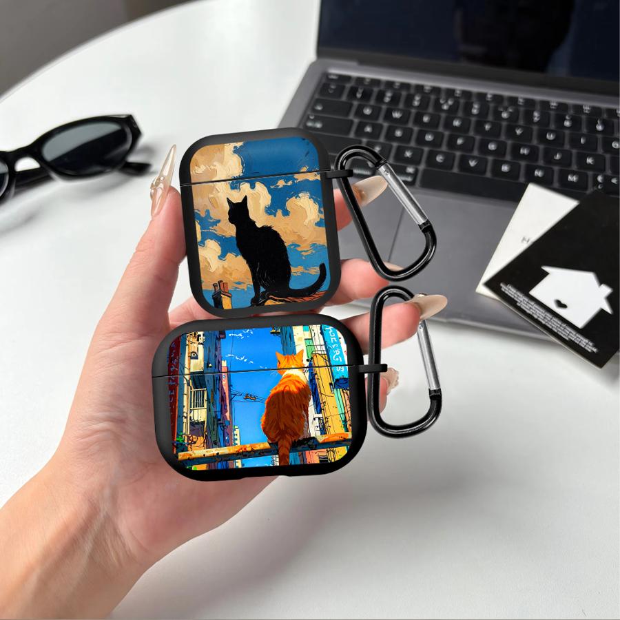 Earphone Cases Cover Case For Airpods Pro 1 Pro3 3 2 4 Pro2 Anime Illustration Cat