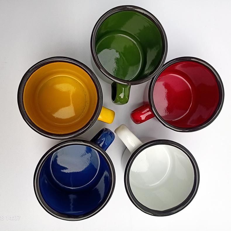 Nostalgický smaltovaný hrnek: Silný železný okraj, barevný hrnek na kávu a čaj do kanceláře