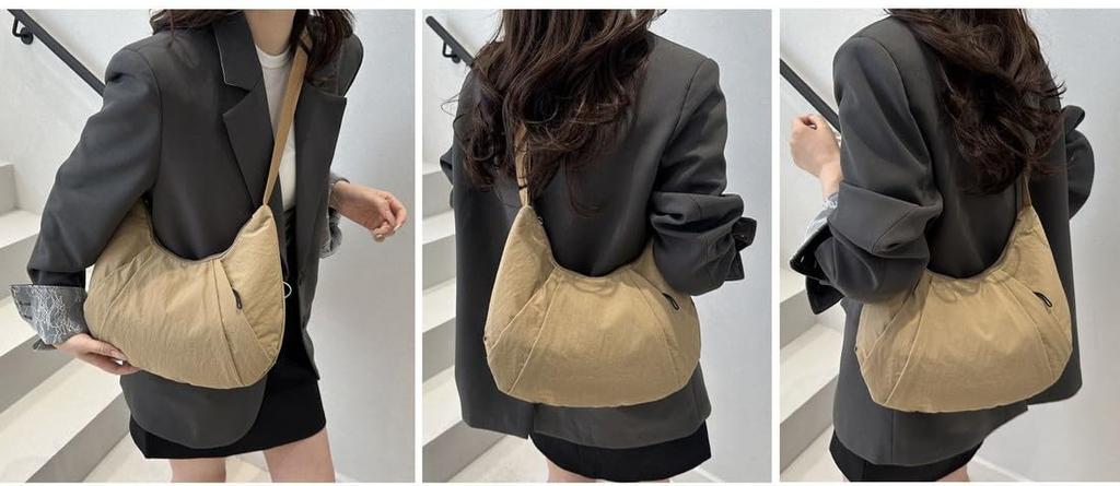 Jamport Lightweight Wrinkled Nylon Croissant-Shaped 2-Way Bag, Shoulder/Handbag, Fabric, Women's (Off-White)