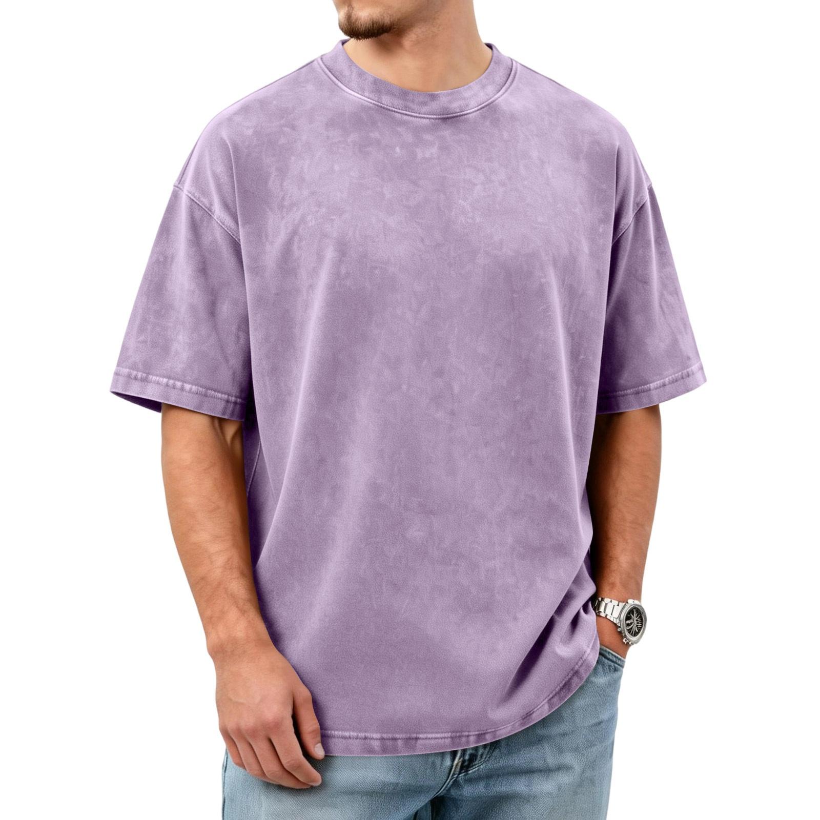 

Men s Washed Distressed Cotton -Neck Short Sleeve T-Shirt | Casual Vintage Tees For Daily Wear XL фіолетовий