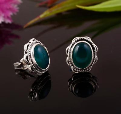 Brinco de grife de pedra preciosa de ônix verde, presente para ela, brinco feito à mão, brinco pequeno, prata esterlina 925, presente de aniversário