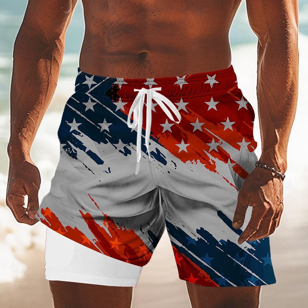 

Men s 4th of July U.S. 250th Anniversary US Flag Lined Shorts 2 in 1 Board Shorts With Compression Liner Elastic Drawstring Waist Designer 3XL