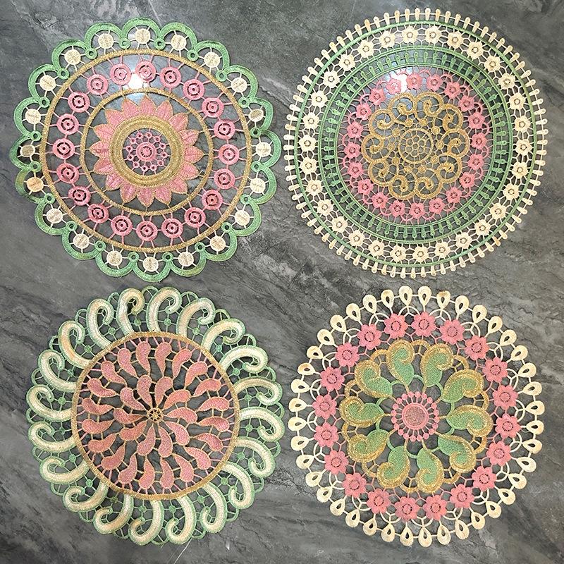 Color Hollow Lace Tablecloth Cushion Cutlery Decorative Cushion Round Embroidery Cup Dish Bottom Mat 3D Colorful Tablecloth