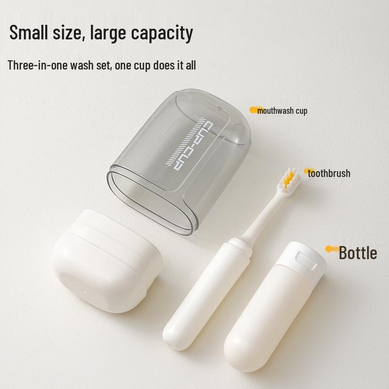 Mini Travel Toothbrush & Mouthwash Set with Folding Holder