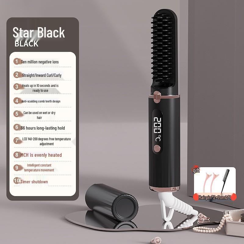 Portable Negative Ion Hair Comb & Straightening Iron 2-in-1: Fluffy Hair-Friendly Tool