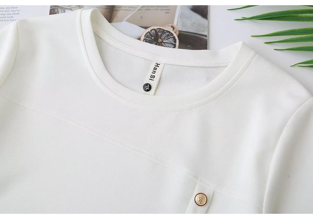 Plus Size Women's Patchwork Short Sleeve Tee with Studded Buttons - 2026 New Style Fashion Top