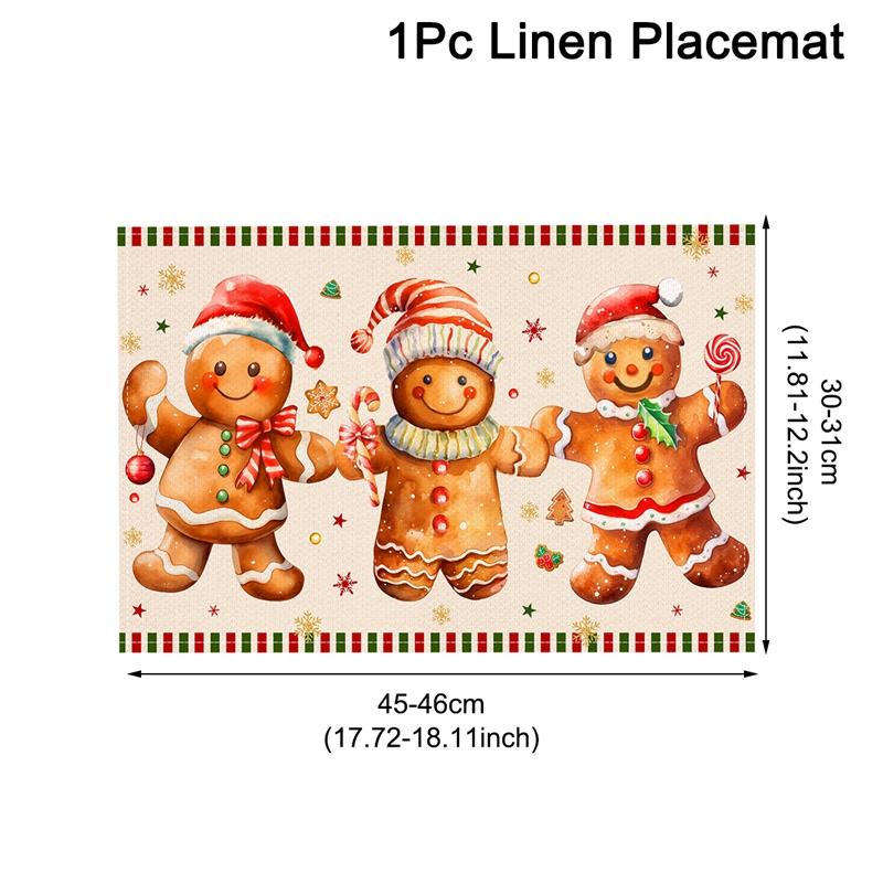 Linen Christmas Placemats Santa Claus Elk Table Mats Christmas Decorations for Home 2025 Xmas Navidad Noel New Year Table Decor