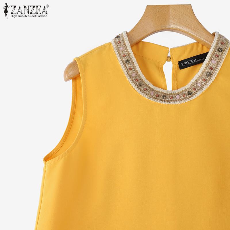 ZANZEA Sommer Damen Ärmellos Pailletten Patchwork Lässige Tanktops