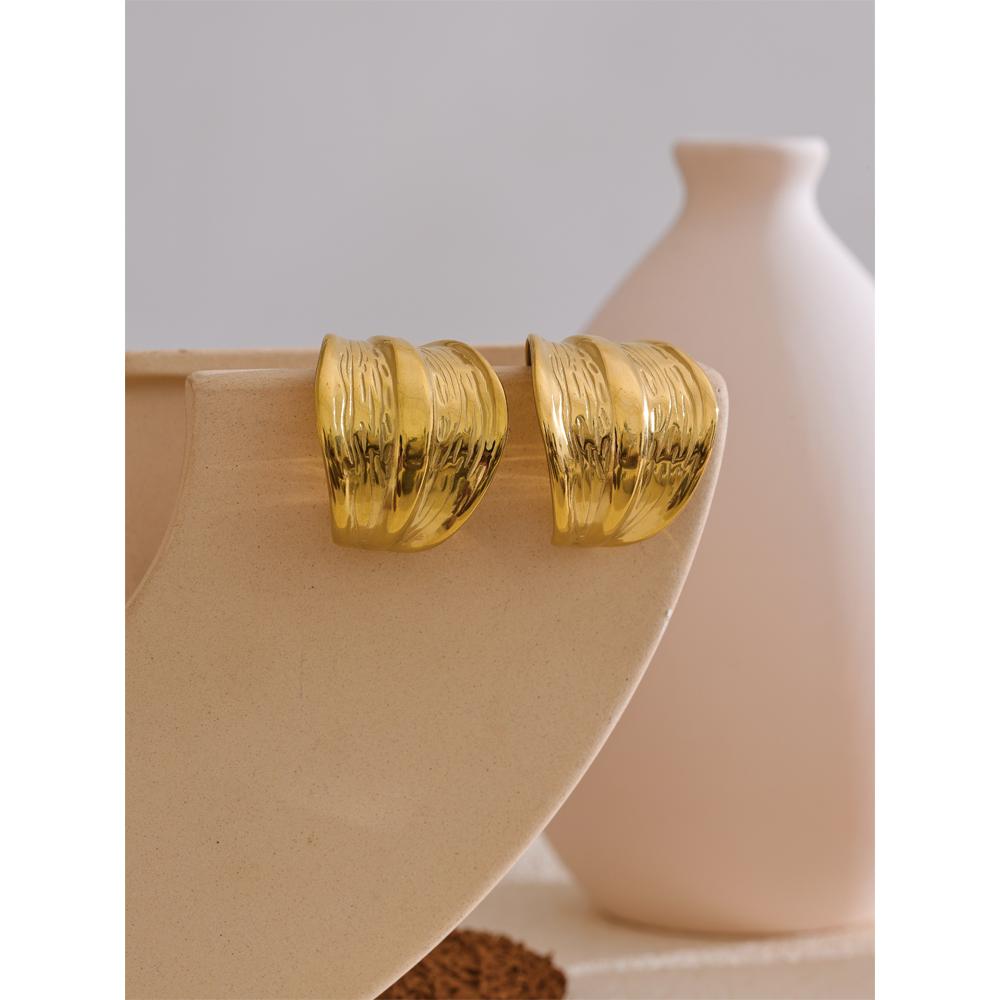 Yhpup Statement Stainless Steel Wide C-Shaped Geometric Fashion Daily Hoop Earrings Anti Allergic for Women Accessories