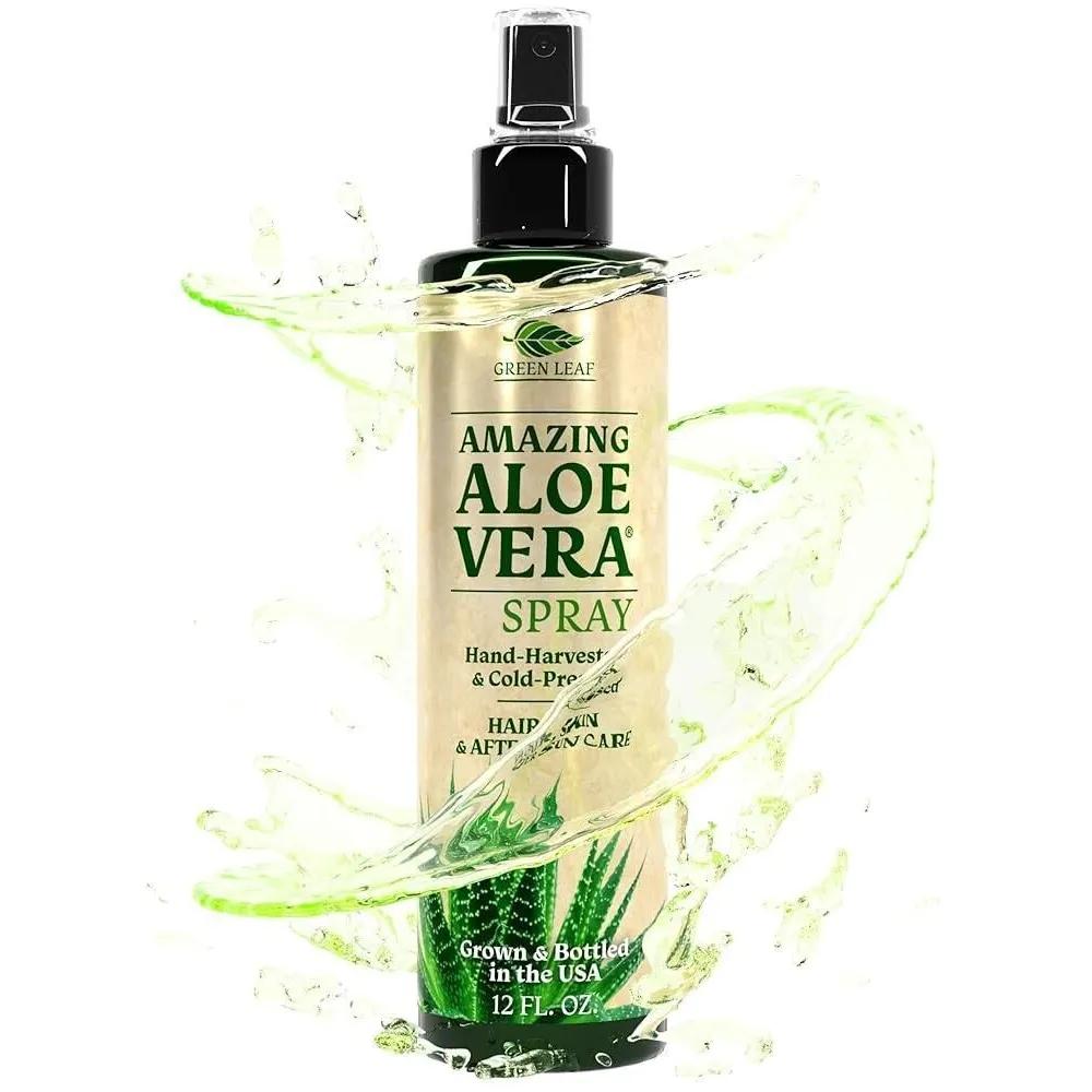 

Green Leaf Naturals Aloe Vera Spray 99% Cold-Pressed Juice Contains C, E, and A. Hair, Skin, Facial Moisturizer, Sunscreen