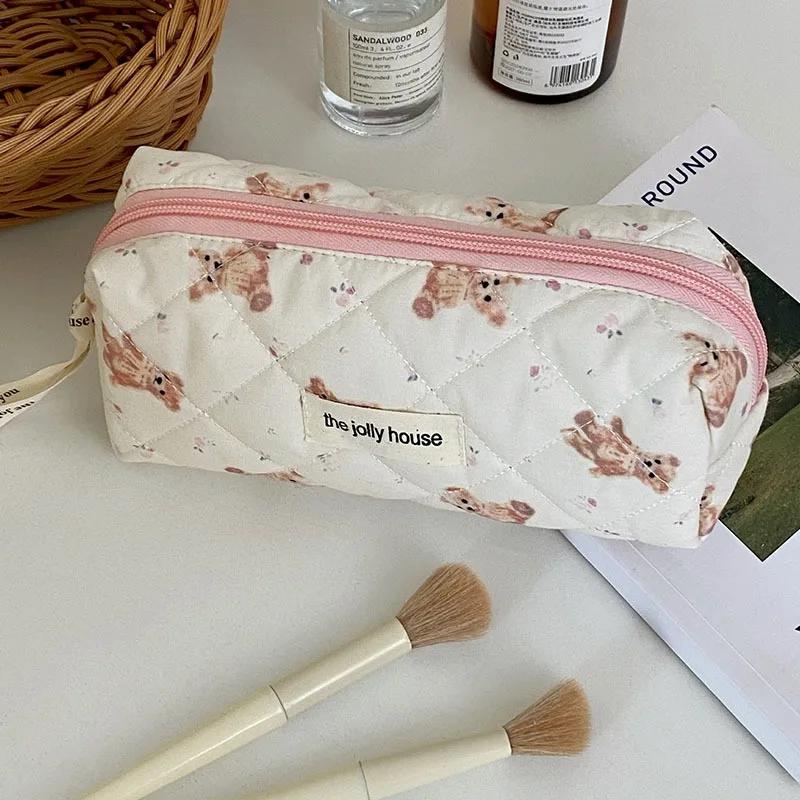 Kawaii Fashion Women Pink Cartoon Bear Makeup Bag Large Capacity Cute Travel Organizer Pouch Bag Ladies Toiletry Storage Handbag