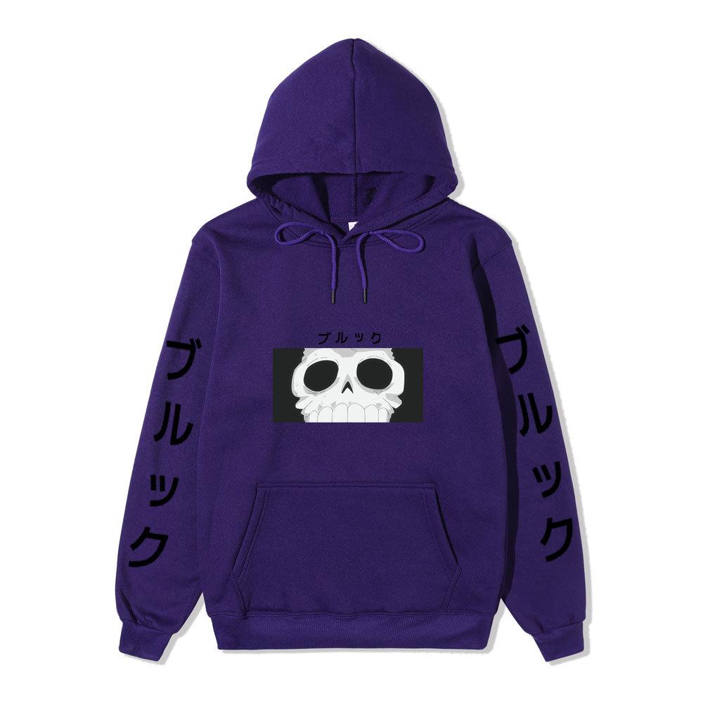 One Piece Blackbeard Hoodie, Skull Print Long Sleeve Pullover Hooded Sweatshirt Anime Streetwear With Sleeve Japanese Letter Print