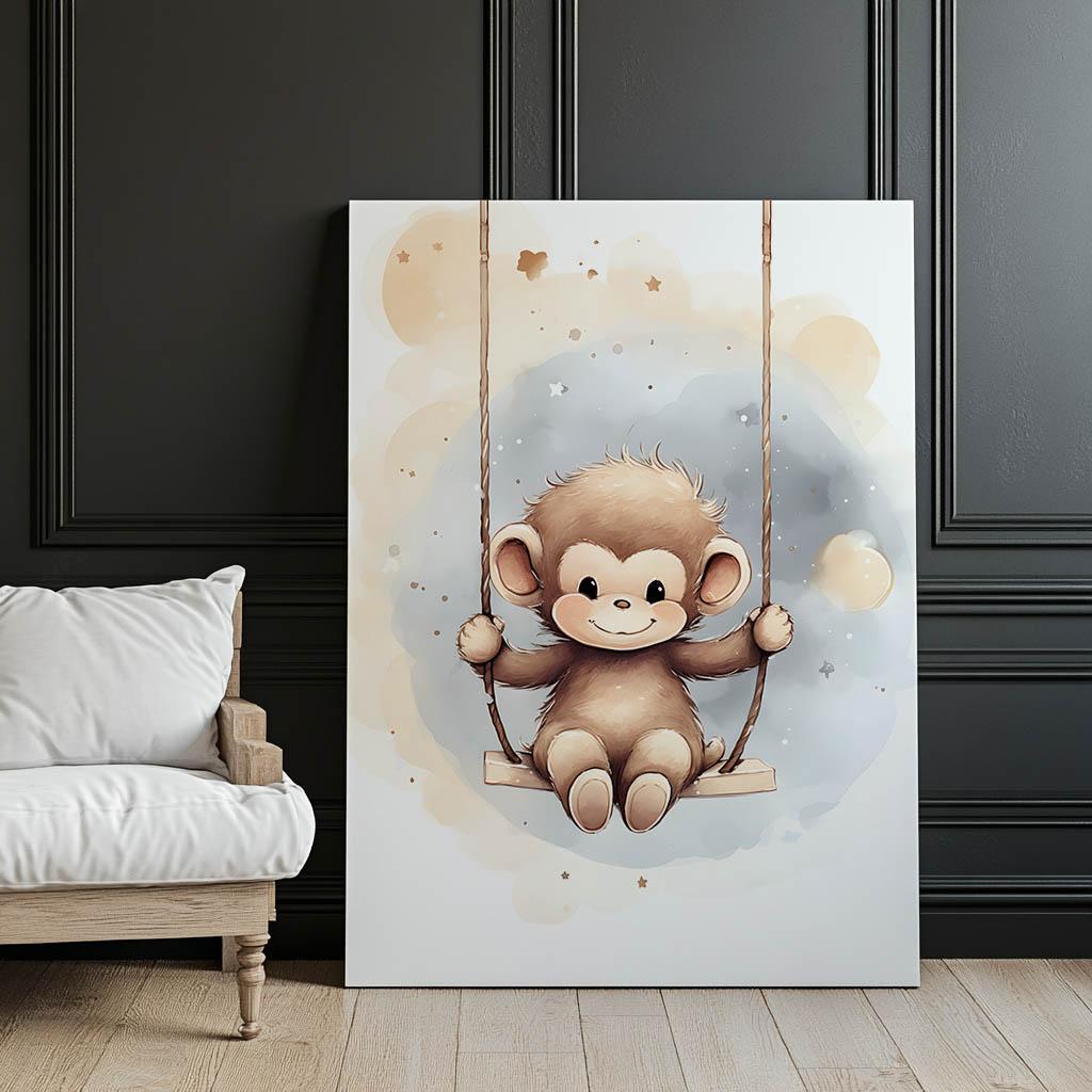 Małpka Na Huśtawce Małpka Na Huśtawce, 50X70 Cm, Bez Ramy, Płótno Premium Na Blejtramie