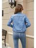 2025 Europäische & Amerikanische Grenzüberschreitende Mode Schlank geschnittene Damen Jeans Bomberjacke mit Umlegekragen & Taschen, Vielseitige einfarbige Oberbekleidung