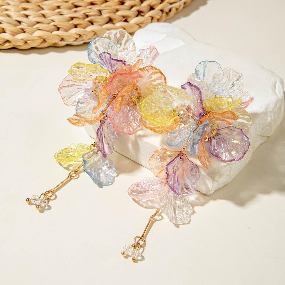 Iridescent Tassel Drop Earrings Transparent Petal Statement Earrings  Seaside Beach