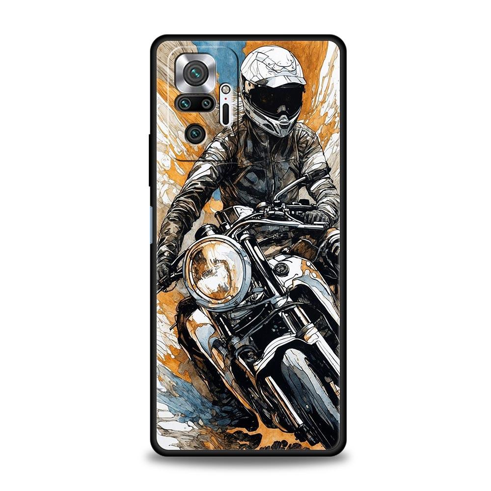 Phone Case Cover for Redmi 14C 10C Note 15 14 13 12 10 11 Pro Plus K40 5G Soft TPU Shockproof Fundas Shell Motorcycle Rider Bags