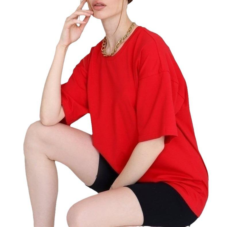 2024 European & American Women's Casual Loose Solid Color Short-Sleeved T-Shirt for Spring/Summer