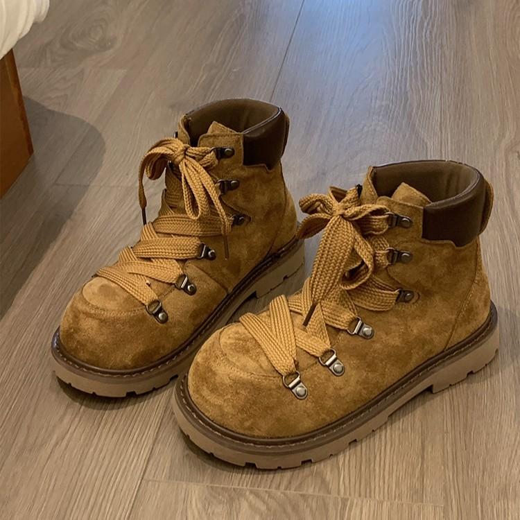 Martin Boots Women's 2025 New Autumn Lace-up Retro Versatile and Thin Thick-soled Heightening High-top Short Boots Rhubarb Boots