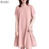 ZANZEA Damen Freizeit Stehkragen Sommer Kurzarm Kleid