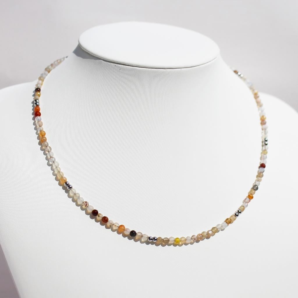 Handmade Original Jewelry Faceted Colored Natural Stone Beaded Necklace Stacked With Very Fine Collarbone Chain 772