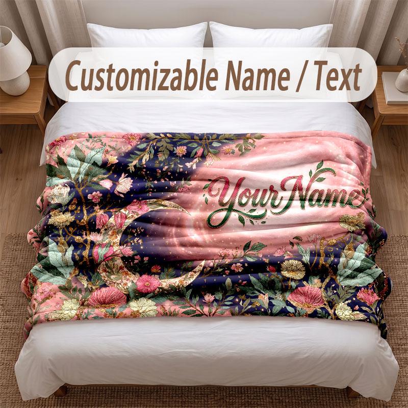 Floral Garden Theme Soft Blanket Personalized Custom Name Text Print Warm Blanket Home Sofa Bedroom Decor