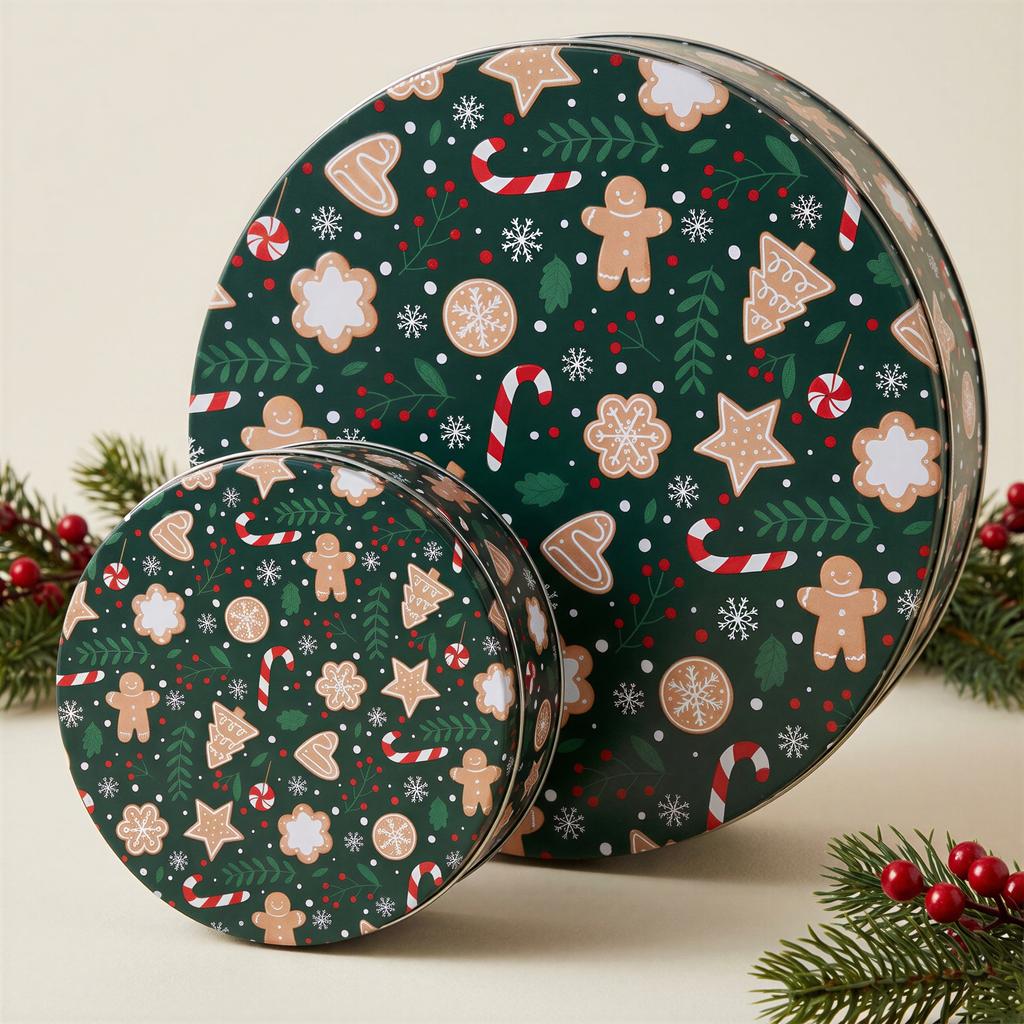 CHRISTMAS TIN BOX 2 PCS FOR COOKIES, GINGERBREAD, SWEETS, RODS 20 Cm