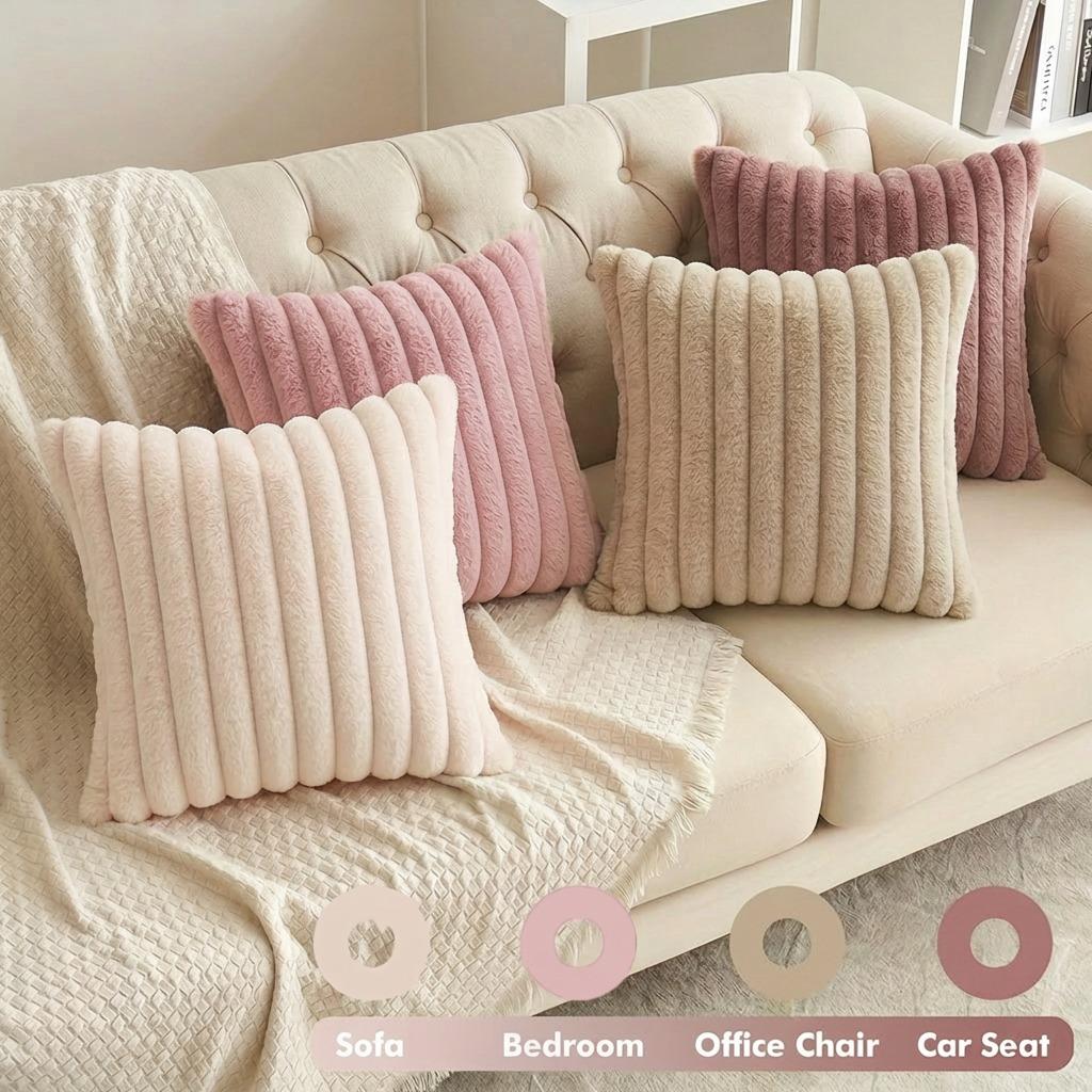 Imitation Rabbit Plush Pillowcase,Modern and Simple Home Decoration Pillowcase, Living Room Solid Color Sofa Cushion, Pillowcover