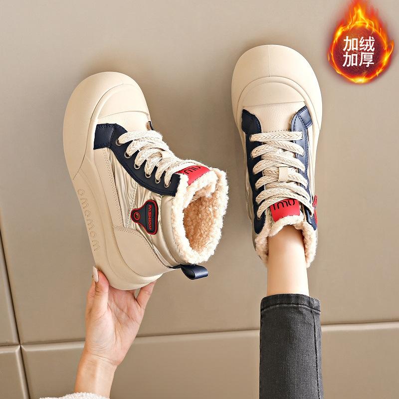 

Кроссовки женские 2024 новые зимние бархатные теплые на толстой подошве нескользящие с кожаной поверхностью водонепроницаемые универсальные повседневные хлопковые туфли женские 40 синий