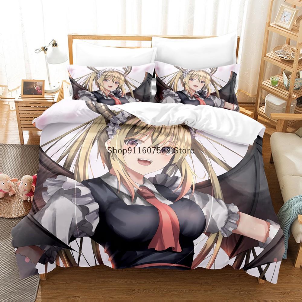 Miss Kobayashi's Dragon Maid Bedding Set Cartoon Anime three-piece set Adult Kid Bedroom Duvet cover Sets 3D print Kawaii Anime