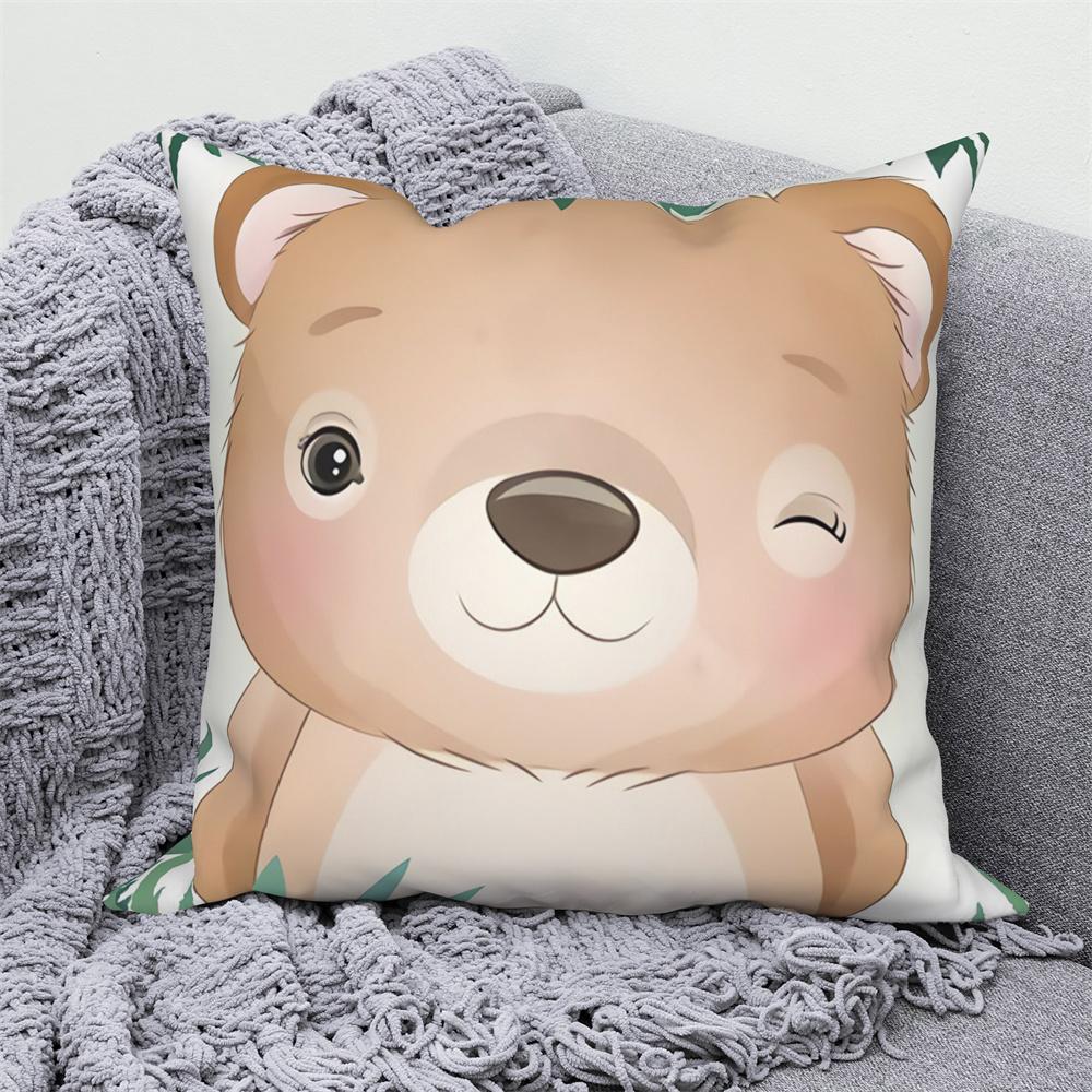 Juste De Coussin Blanche Avec Imprimé Animal De Dessin Animé Mignon, Taie D'oreiller Décorative Pour Canapé