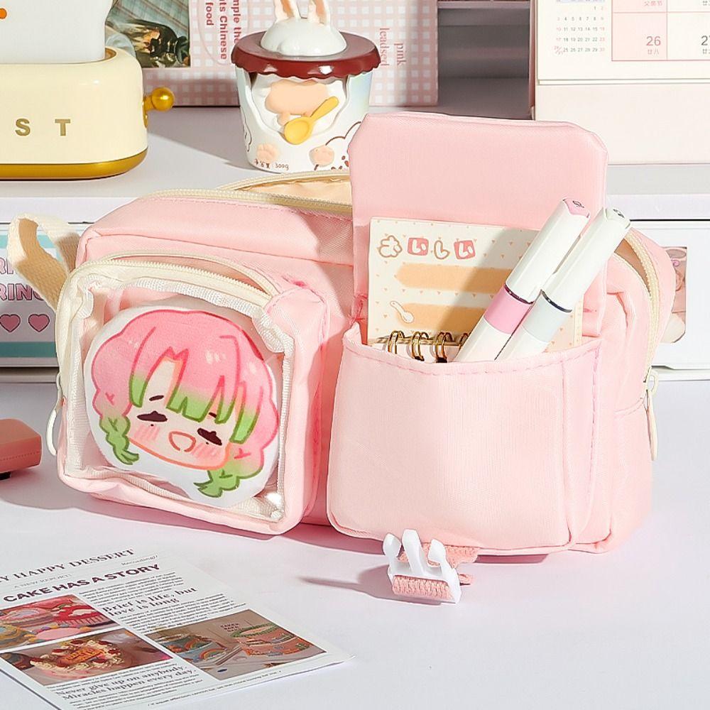 Cute Multi-pocket Pencil Case Large-capacity Portable Pen Bag Stationery Storage Bag Gift