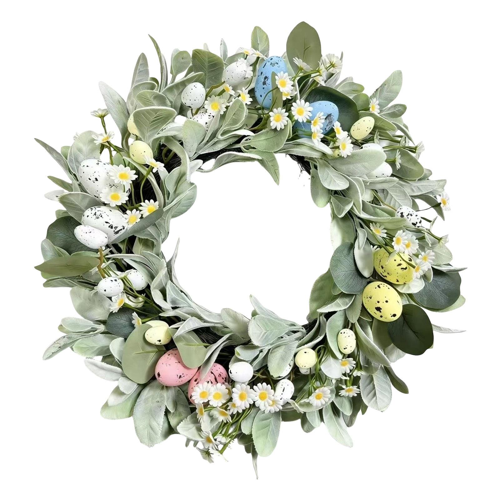 

Easter Decor Wreath - Artificial Foliage, Blooms & Egg Accents | Festive Door/Wall/Porch Ornament For Home & Easter Parties | Reusable Spring Holid S зелений