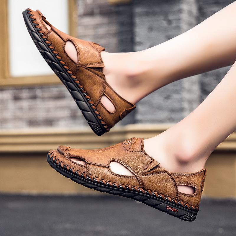New summer outdoor sandals men's first-layer cowhide breathable men's shoes soft-soled outdoor wear men's Korean beach shoes