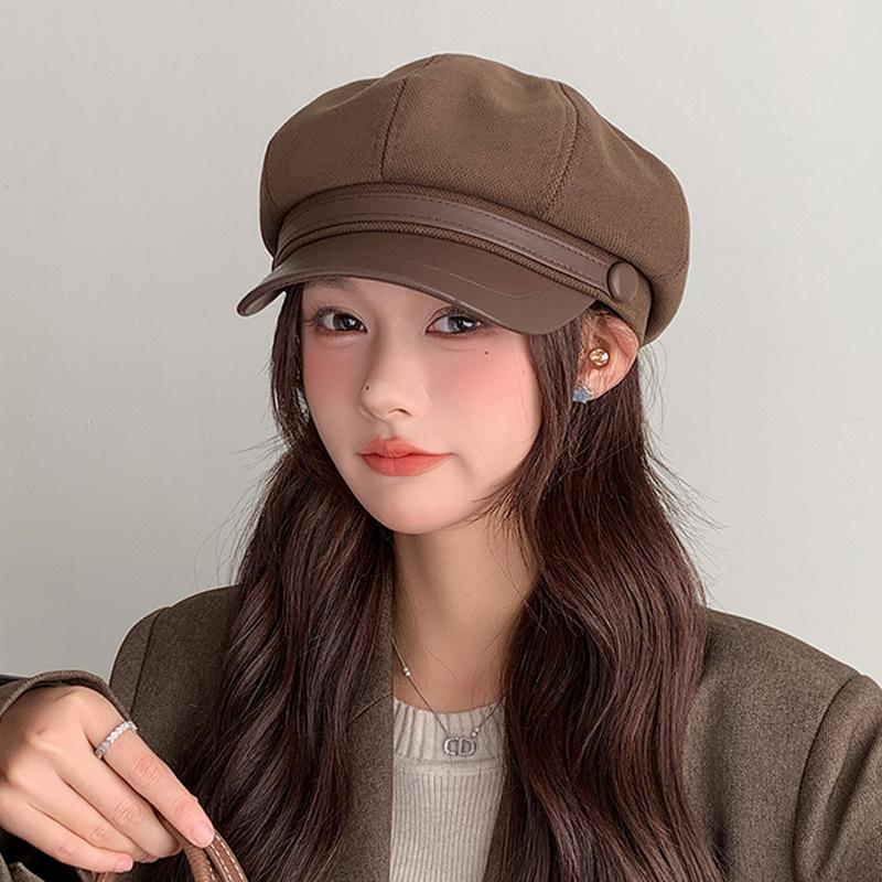 Retro Versatile Woolen Beret Showing Face Ducktongue Octagonal Hat Children'S Warm Windproof Newsboy Hat