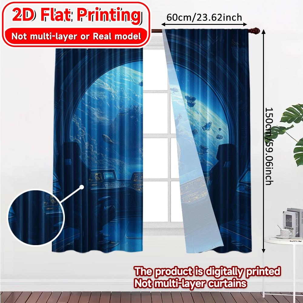 Set Of 2 Contemporary Flat Printing Galactic Command Modern Curtains Prints All Seasons Use Bedroom Curtain Semi Sheer For Made Polyester