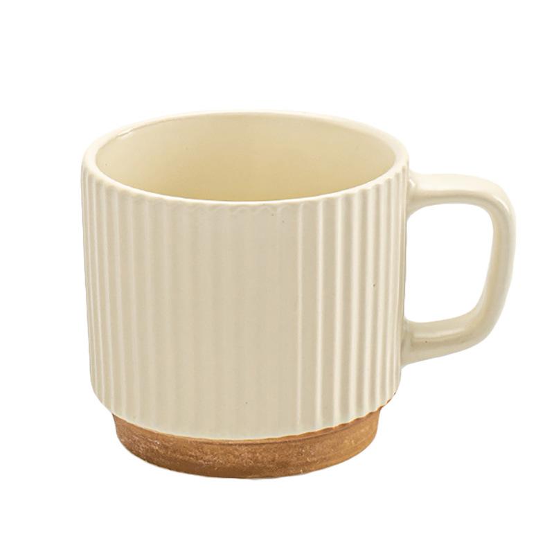 Creative Retro Style Mug Relief Vertical Pattern Ceramic Water Cup Stacking Cup Coffee Cup Household Cup High Value Cup