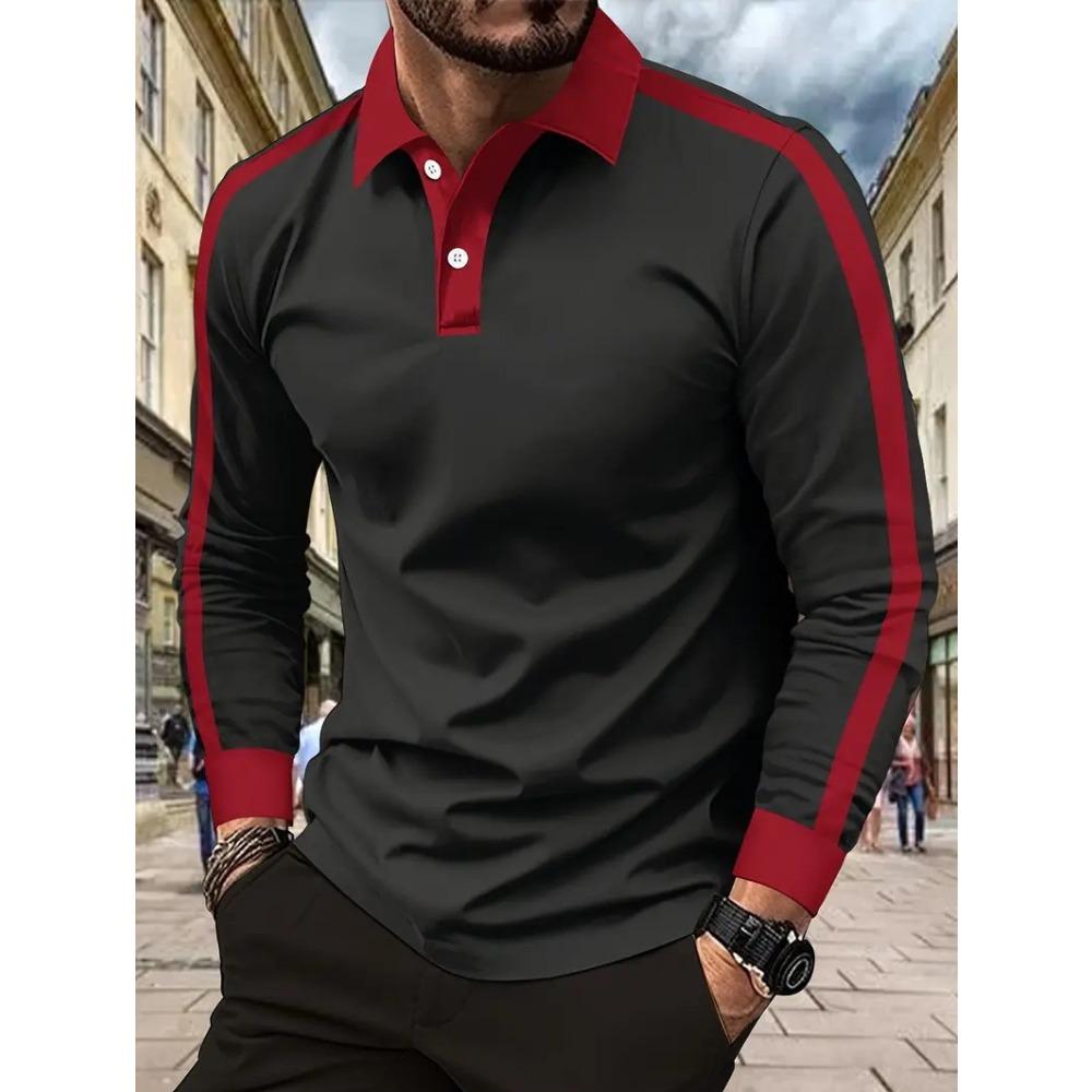 Fashion Men's Long Sleeve Polo Shirt Home Casual Comfortable Long Sleeve Button Down Top