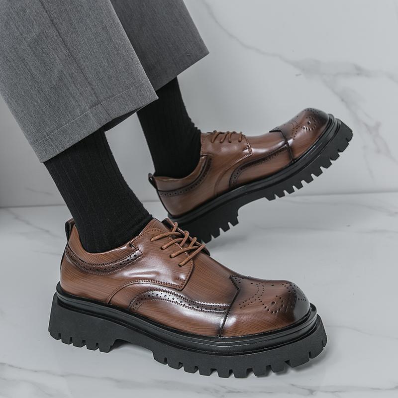 Men's Brogue Shoes Fashionable Business Casual Thick Bottom Heightening Leisure Shoes PU Leather Comfortable Spring Autumn