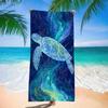 Cosmic Sea Turtle Beach Towel Mystical Blue And Teal Galaxy Pattern With Starry Turtle Design Quick Dry Sand Free Towe
