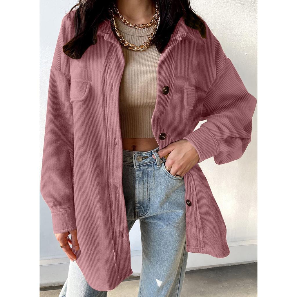 Damen-Jacke aus Cord, einfarbig, langärmelig, temperamentvoll